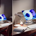 Modern Solid Wood Desk Office Desk Home Desk Flat Desk Tablet PC Desk Lamp Wireless Keyboard Computer Desk and Chair Combination 3d model