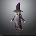 Cartoon Wizard Character With Purple Hat Long White Beard And Robe