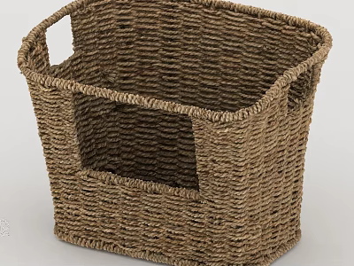 Natural Woven Square Basket with Side Handles and Wicker Texture for Home Storage 3d model