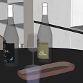 Modern Kitchen Countertop With Wine Bottles Wine Glass And Wooden Tray