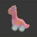 Cute Pink Dinosaur Doll With Yellow Spots And Blue Wheels For Children
