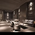 Elegant Hotel Public Lounge With Comfortable Sofas Armchairs And Modern Lighting 3d model