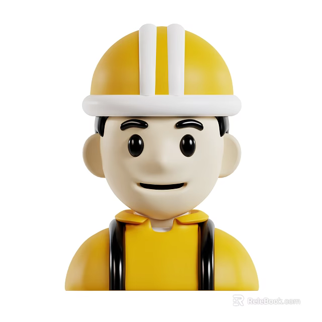 Man Wearing Yellow Hard Hat With White Stripes And Yellow Work Uniform 3d model 