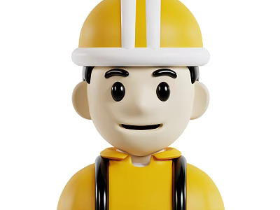 Man Wearing Yellow Hard Hat With White Stripes And Yellow Work Uniform 3d model
