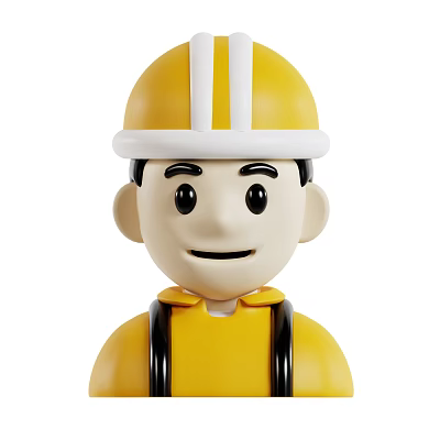 Man Wearing Yellow Hard Hat With White Stripes And Yellow Work Uniform 3d model