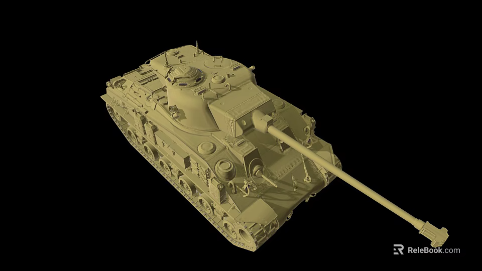 Sand Colored Military Tank Model Featuring Turret Long Cannon And Tracks 3d model 