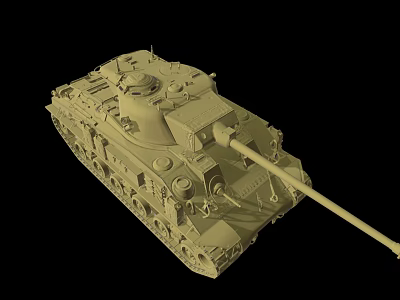 Sand Colored Military Tank Model Featuring Turret Long Cannon And Tracks 3d model