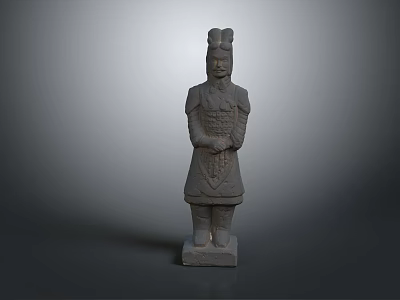 Ancient Terracotta Warrior Sculpture Standing in Traditional Armor with Detailed Carving 3d model