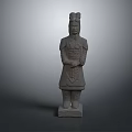 Ancient Terracotta Warrior Sculpture Standing in Traditional Armor with Detailed Carving