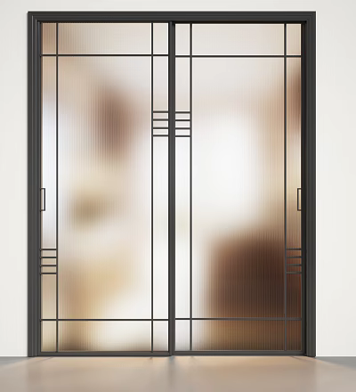 Modern Glass Sliding Door With Black Frame And Sleek Line Design For Home Interior 3d model