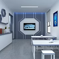 School Classroom Interior With Blackboard Desks Chairs Green Pattern Wall Decor And Potted Plant