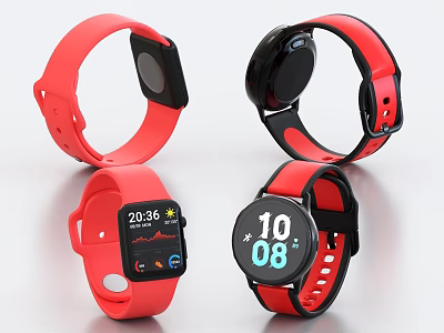 Collection Of Smart Watches With Red Straps And Unique Designs 3d model