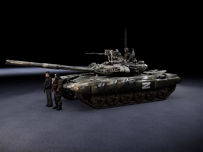 Military Camouflage Tank with Two Soldiers Standing Number 2 Marking Turret and Cannon 3d model