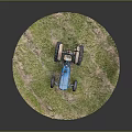 Detailed Blue Tractor Model on Circular Grassy Base with Dirt Tracks 3d model