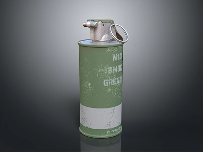 Green Military Smoke Grenade With Metal Pin And Cylindrical Body 3d model