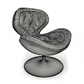 Elegant Blue Velvet Padded Leisure Chair With Curved Backrest And Round Metal Base