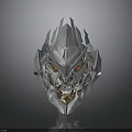 3D Model Silver Mechanical Lion Head With Red Eyes And Sharp Edges 3d model