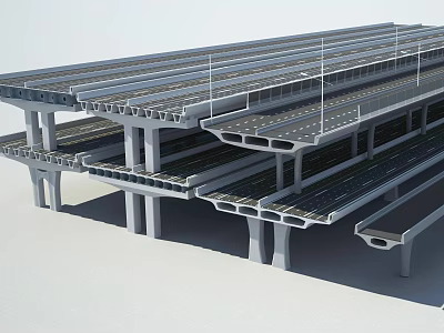 Multi Level Road Infrastructure With Support Structures And Multiple Lanes Design 3d model