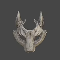 Silver Wolf Mask Sculpture With Detailed Texture On Dark Background