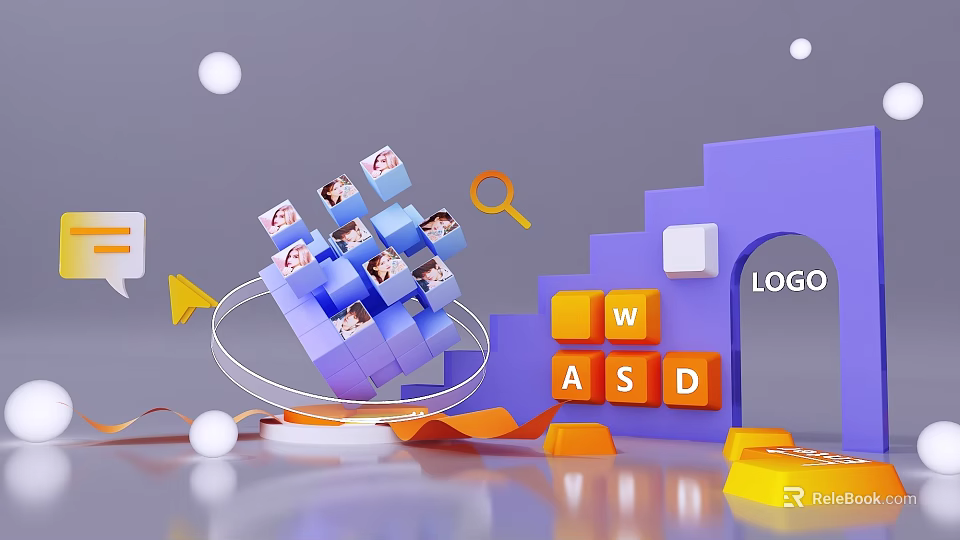 Vibrant Photo Check In Spot With Colorful Cubes Photos And Letter Blocks Staircase 3d model 