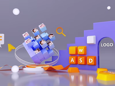 Vibrant Photo Check In Spot With Colorful Cubes Photos And Letter Blocks Staircase 3d model