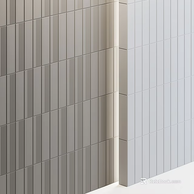 Modern Textured Wall Surface With Gray And White Vertical Striped Panels Design 3d model 