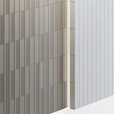 Modern Textured Wall Surface With Gray And White Vertical Striped Panels Design 3d model