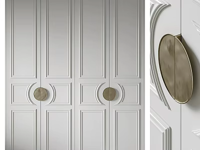 Modern White Paneled Wardrobe Door Design With Circular Metal Handles 3d model