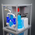 Industrial Mechanical Equipment With Metal Frame Pipes Blue Components And Control System