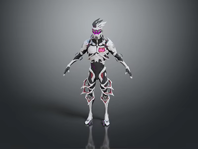 Futuristic Mech Warrior Character With White Black Pink Armor And Sharp Glowing Accents 3d model