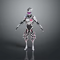 Futuristic Mech Warrior Character With White Black Pink Armor And Sharp Glowing Accents