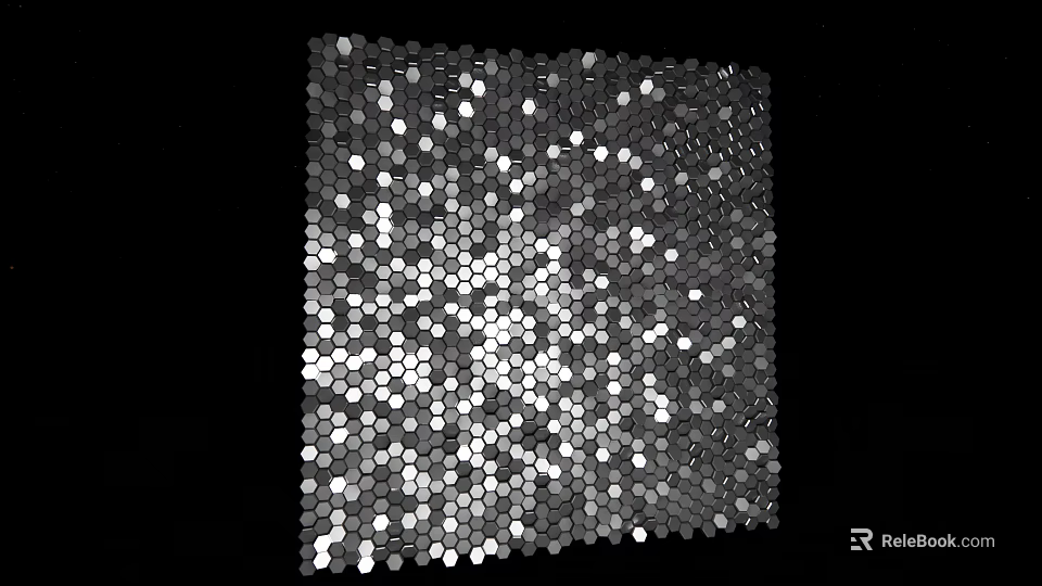 Sparkling Square Pattern With Hexagonal Silver And White Sequins On Black Background 3d model 