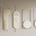Modern Decorative Mirrors With Various Shapes And Gold Frames On Wall 3d model