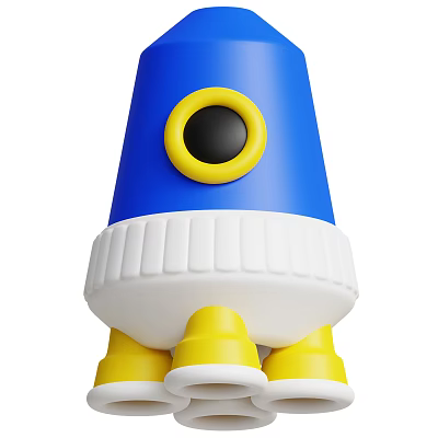 Blue And Yellow Toy Rocket Model With White Base And Round Window 3d model
