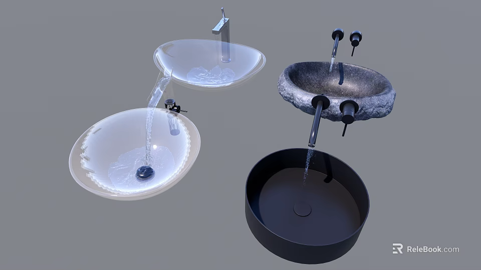 Modern Washbasins with Different Shapes and Materials for Bathroom Design 3d model 