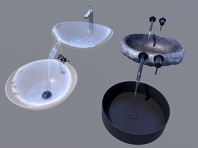 Modern Washbasins with Different Shapes and Materials for Bathroom Design 3d model