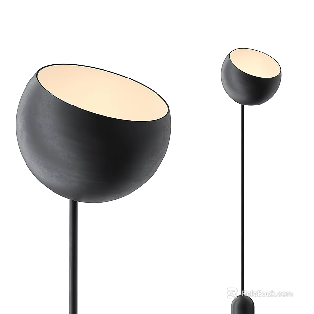 Modern Black Floor Lamp With Spherical Shade And Slim Pole Design 3d model 