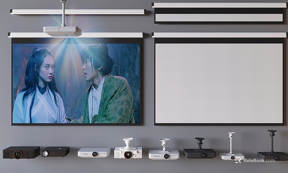 Projection Monitoring Setup Featuring Dual Projection Screens and Multiple Projectors 3d model 