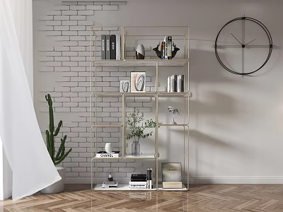 Metal Frame Multi Tiered Shelving Unit With Decorative Items Books And Plants In Modern Interior 3d model