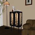 Modern Entryway Side Cabinet With Glass Doors Floor Lamp And Sculpture Decor