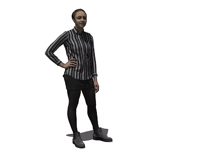 Woman In Striped Shirt Black Skirt And Black Leggings With Hand On Hip 3d model