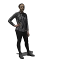 Woman In Striped Shirt Black Skirt And Black Leggings With Hand On Hip