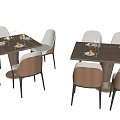 Modern Square Dining Table Set With Four Beige Chairs And Fruit Plates 3d model
