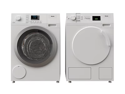 White Front Load Washing Machine Units With Control Panel And Digital Display Screen 3d model