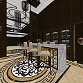 Classic Wine Cellar Interior Design With Dark Wooden Walls Hanging Pendant Light And Marble Counter