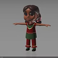 3D Rendered Little Girl With Braided Hair And Flowers In Red Green Outfit Arms Outstretched