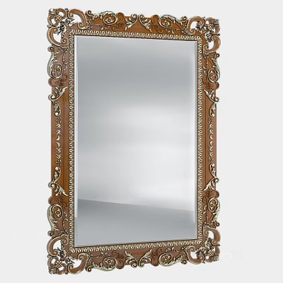 Ornate Wooden Framed Decorative Mirror With Intricate Carvings And Gold Accents 3d model