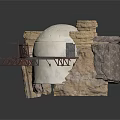 White Dome Structure On Rock Formation With Wooden Platform And Railings