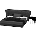 Modern Double Bed with Dark Headboard Gray Black Bedding and Side Tables 3d model