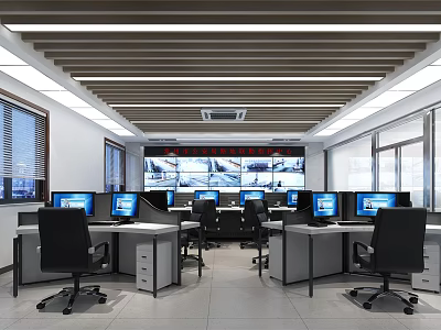 Professional Security Control Room Interior With Multiple Monitors Workstations And Large 3d model